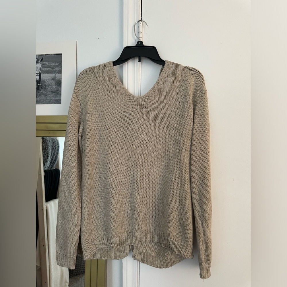 ALTAR'D STATE Women's Cable Knit Sweater Ribbon Crisscross Back Lace Up V-Neck